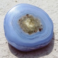 Blue chalcedony, cut by stalactite