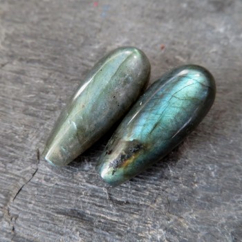 Labradorite, double-sided drops with bore - pair no.1
