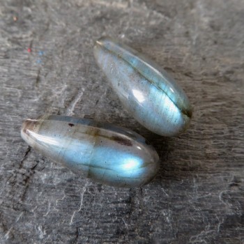 Labradorite, double-sided drops with bore - pair no.3