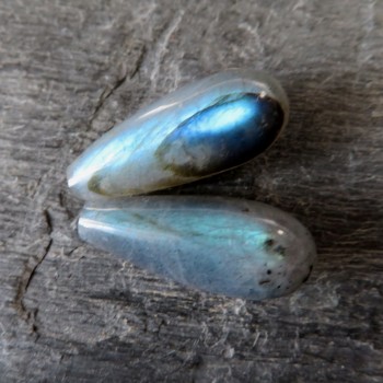 Labradorite, double-sided drops with bore - pair No.4