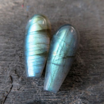 Labradorite, double-sided drops with bore - pair No.5