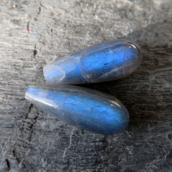 Labradorite, double-sided drops with bore - pair No.6