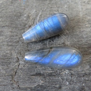 Labradorite, double-sided drops with bore - pair No.7