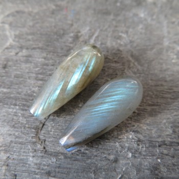 Labradorite, double-sided drops with bore - pair No.8