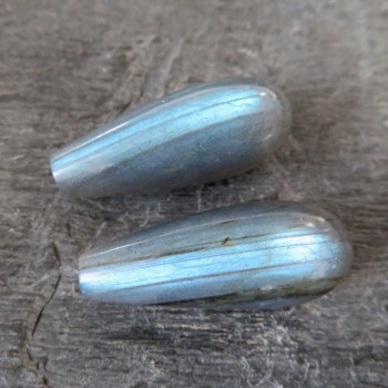 Labradorite, double-sided drops with bore - pair No.9