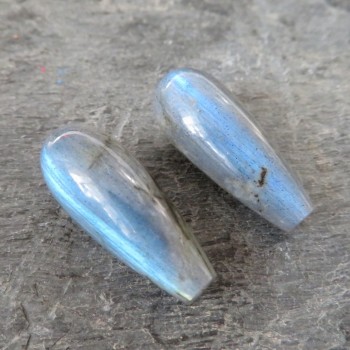 Labradorite, double-sided drops with bore - pair no.10