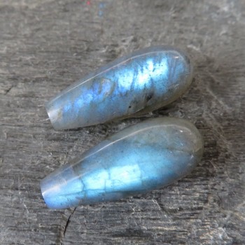 Labradorite, double-sided drops with bore - pair No.11