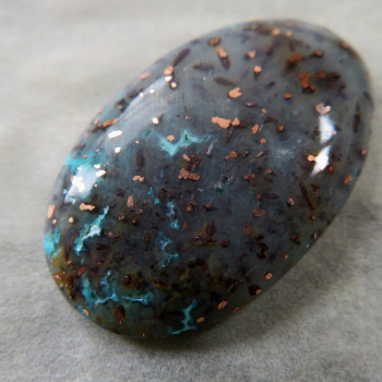 Copper in chalcedony, Indonesia, cabochon no.1
